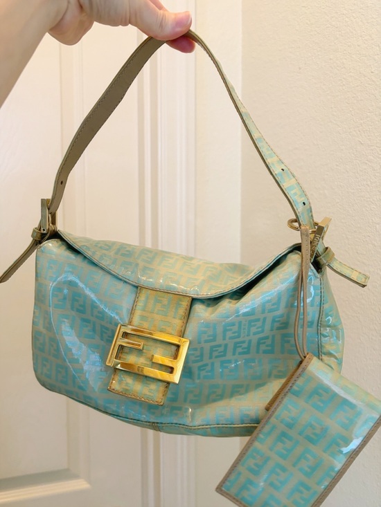 Fendi Handbags - Vintage 2001 Fendi Mint Green Double Flap Zucchino Baguette with Luggage Tag